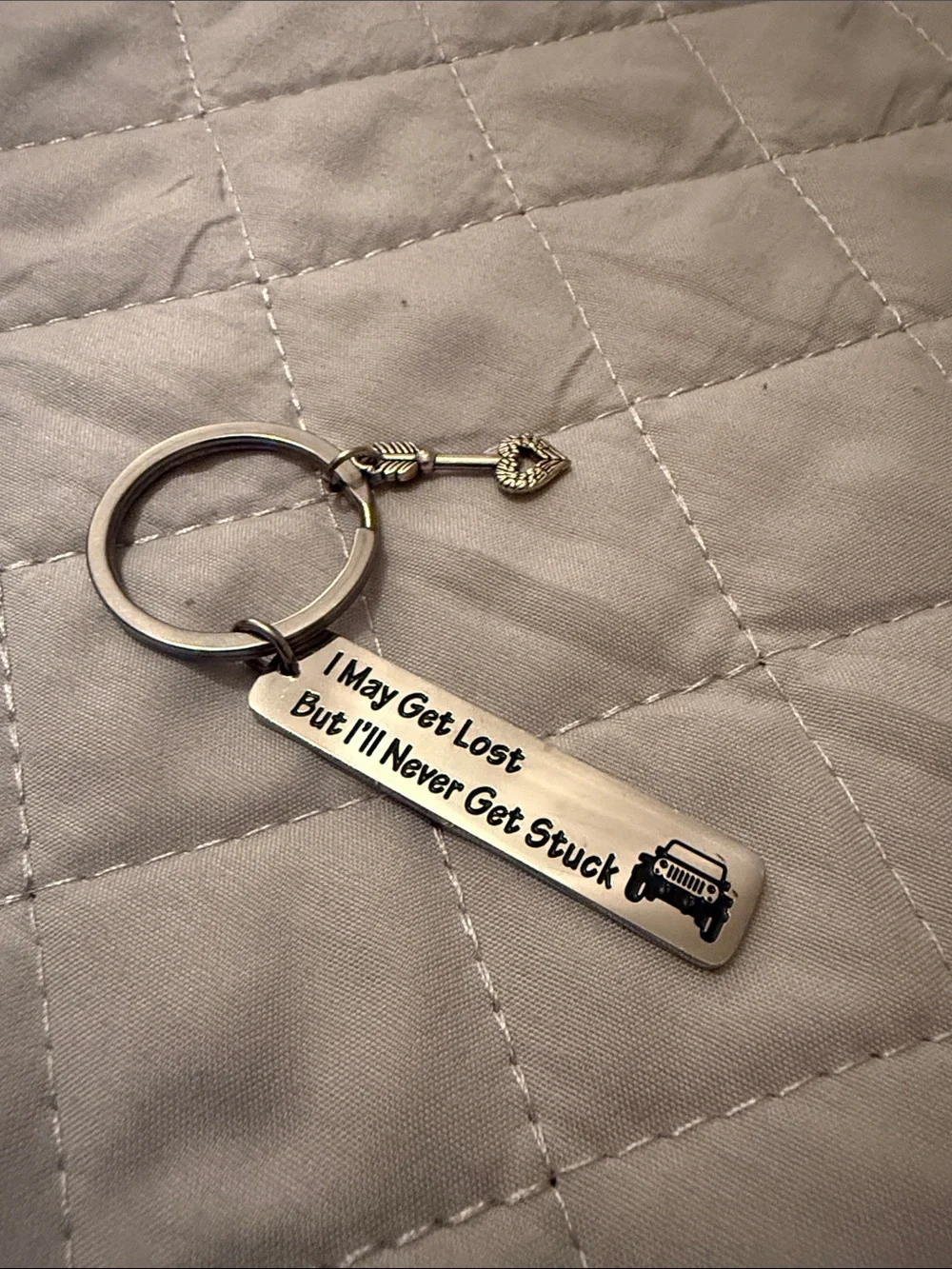 Silver Inspirational Bar Keyring with Heart Charm